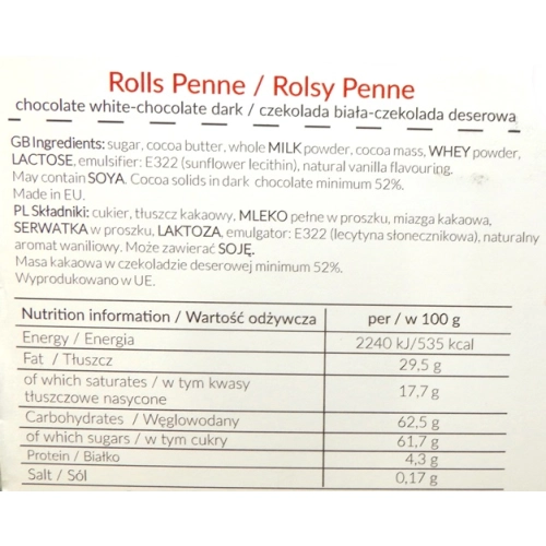 Rurki czekoladowe 52% dekoracja tort monoporcje czekolada rolsy mix 30g
